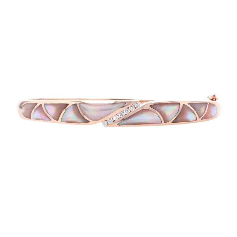 Kabana Mother of Pearl & Diamond Bangle Bracelet Rose Gold 14k Rnd .12ctw