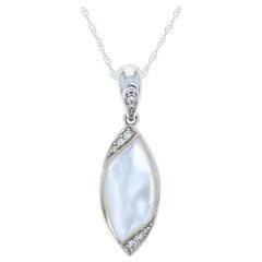 Kabana Mother of Pearl Pendant Necklace, 14 Karat White Gold Diamond Accents 4