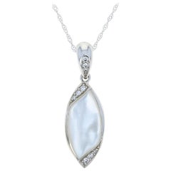 Kabana Mother of Pearl Pendant Necklace, 14 Karat White Gold Diamond Accents