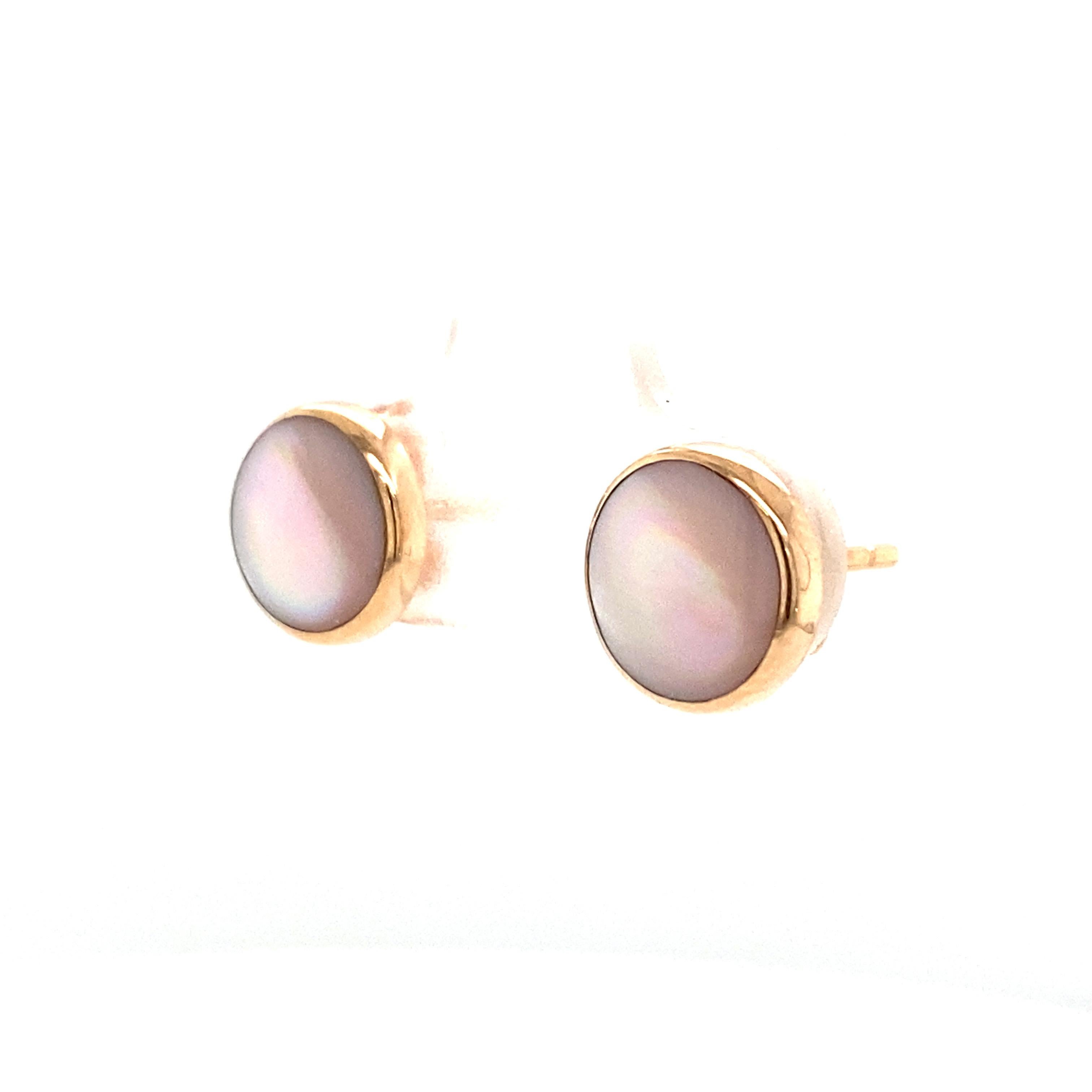Round Cut Kabana Mother of Pearl Stud 14k Rose Gold Earring