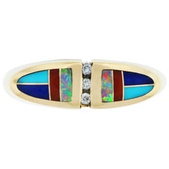 Kabana Anillo Cóctel Diamante Natural, Ópalo y Esmalte 14 Kilates En Stock