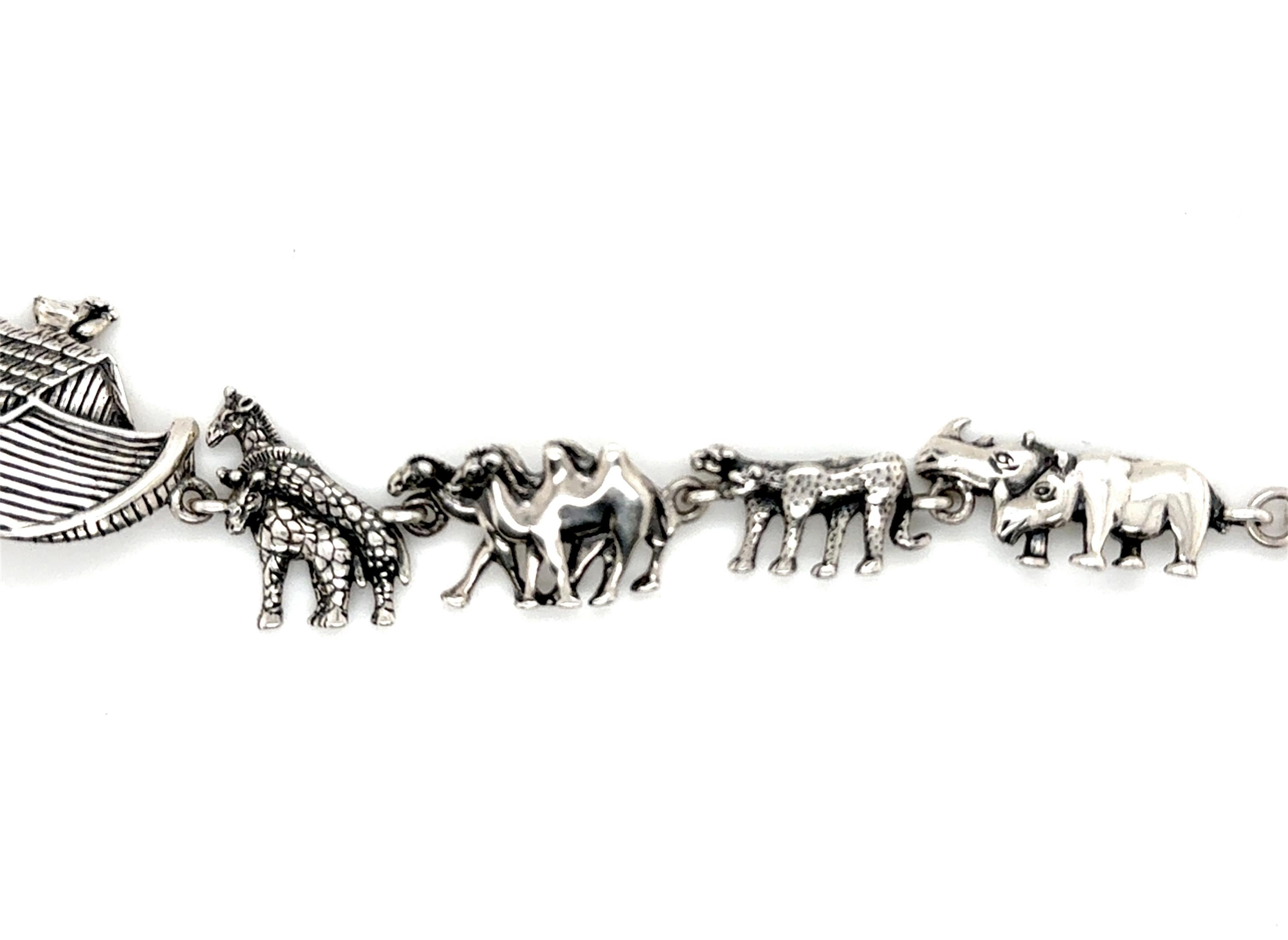 Kabana Noah's Ark Bible Charm Bracelet Sterling Silver Animals In Excellent Condition For Sale In Dearborn, MI