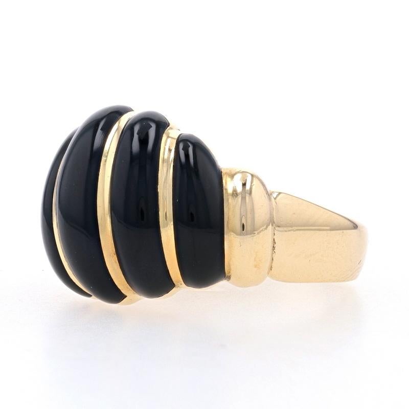 Mixed Cut Kabana Onyx Cocktail Dome Band - Yellow Gold 14k Inlay Ribbed Shell Ring Size 8