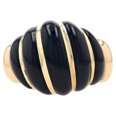 Kabana Onyx Cocktail Dome Band - Yellow Gold 14k Inlay Ribbed Shell Ring Size 8
