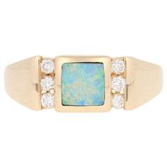 Kabana Opal and Diamond Ring, 14 Karat Gold Round Cut .18 Carat