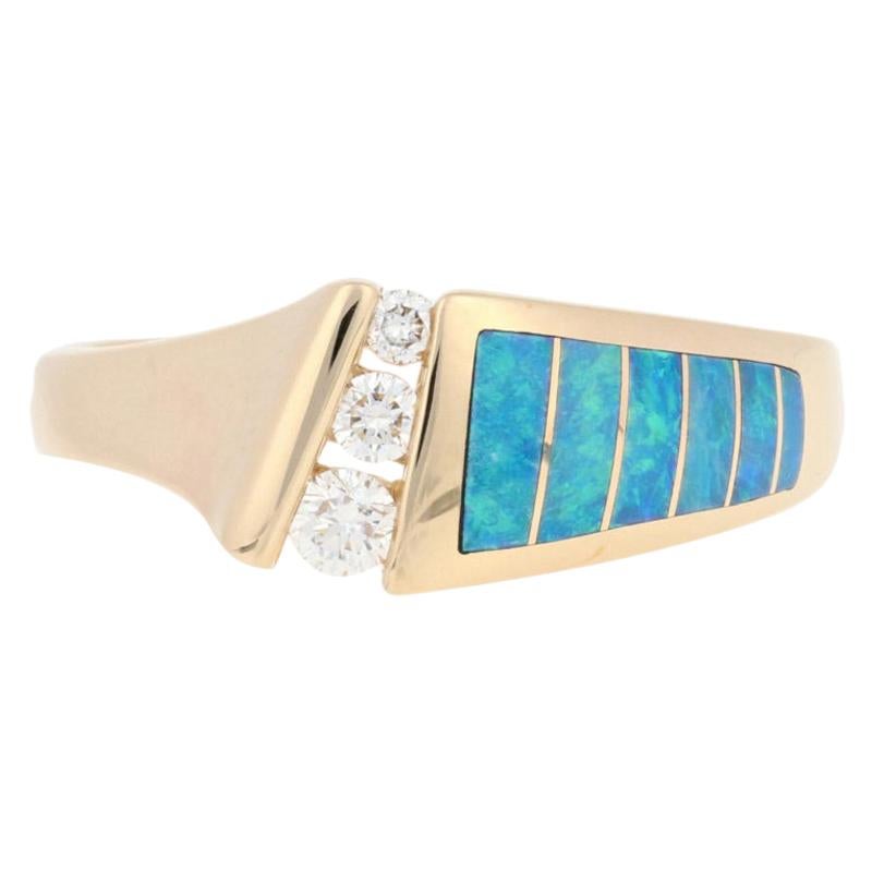 Kabana Opal and Diamond Ring, 14 Karat Yellow Gold Women's .13 Carat