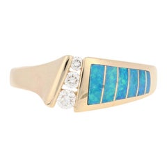 Kabana Opal and Diamond Ring, 14 Karat Yellow Gold Women's .13 Carat