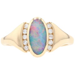 Kabana Opal and Diamond Ring Yellow Gold, 14 Karat Cabochon Cut .15 Carat