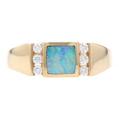 Kabana Opal and Diamond Ring Yellow Gold, 14 Karat Square Cabochon .18 Carat