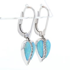 Kabana Opal & Diamond Heart Leaf Dangle Earrings White Gold, 14k Round .15 Carat