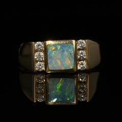 Kabana Opal and Diamond Ring Yellow Gold, 14 Karat Square Cabochon .18 Carat
