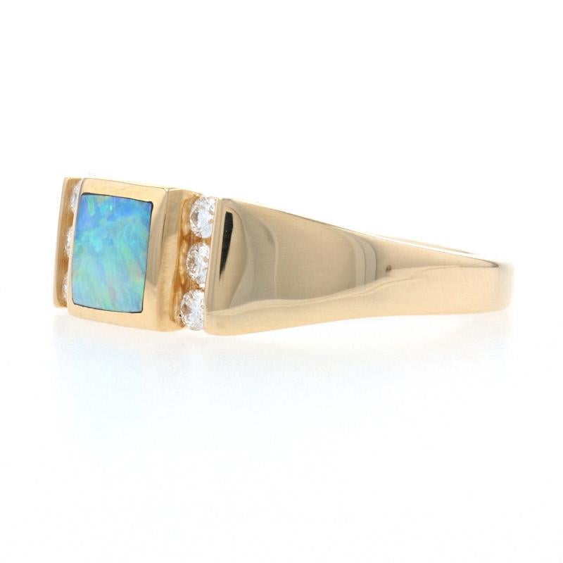 Kabana Opal and Diamond Ring Yellow Gold, 14 Karat Square Cabochon .18 Carat In New Condition In Greensboro, NC