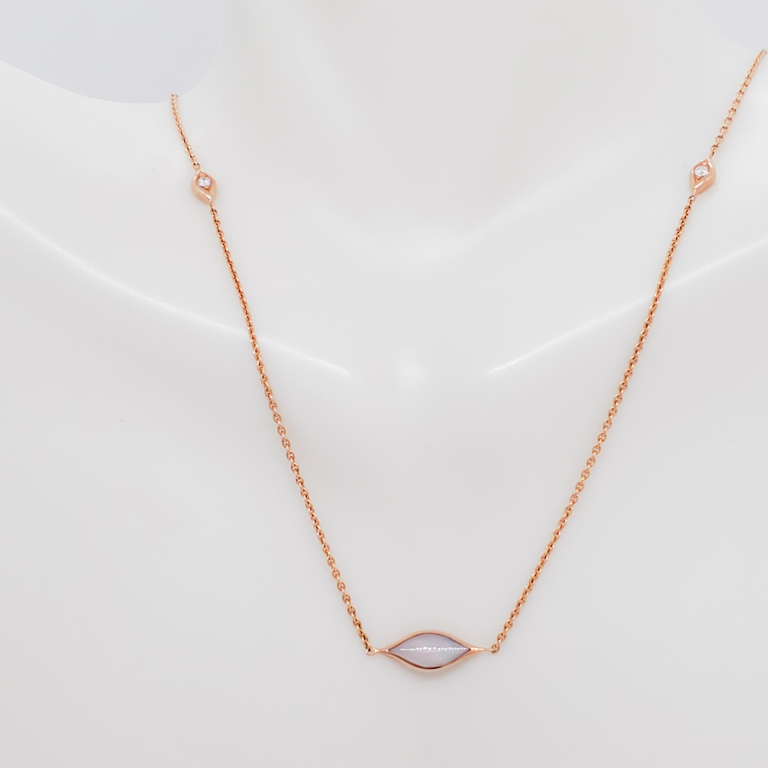Kabana Pink Mother of Pearl and Diamond Necklace in 14k Rose Gold 1