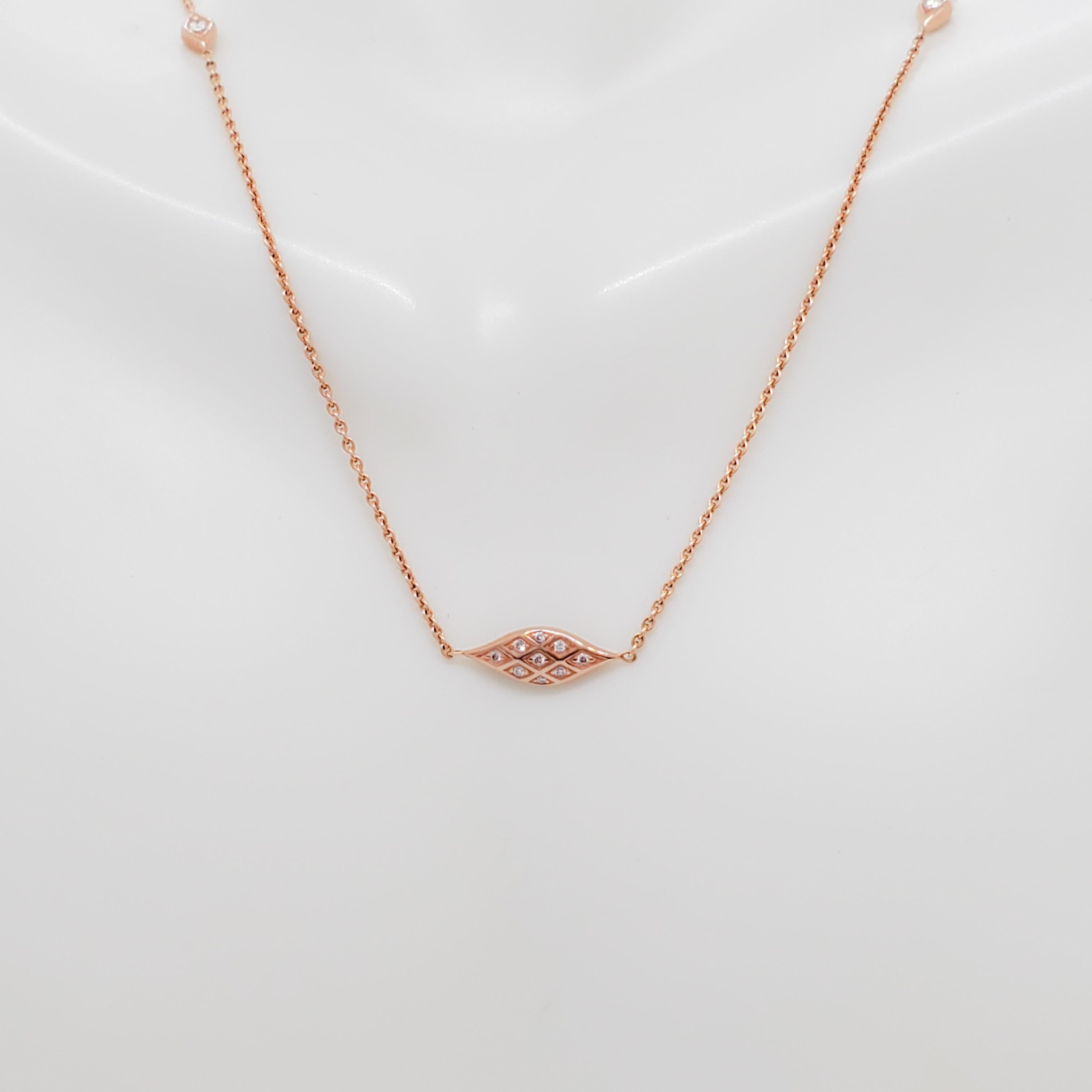 Kabana Pink Mother of Pearl and Diamond Necklace in 14k Rose Gold 2