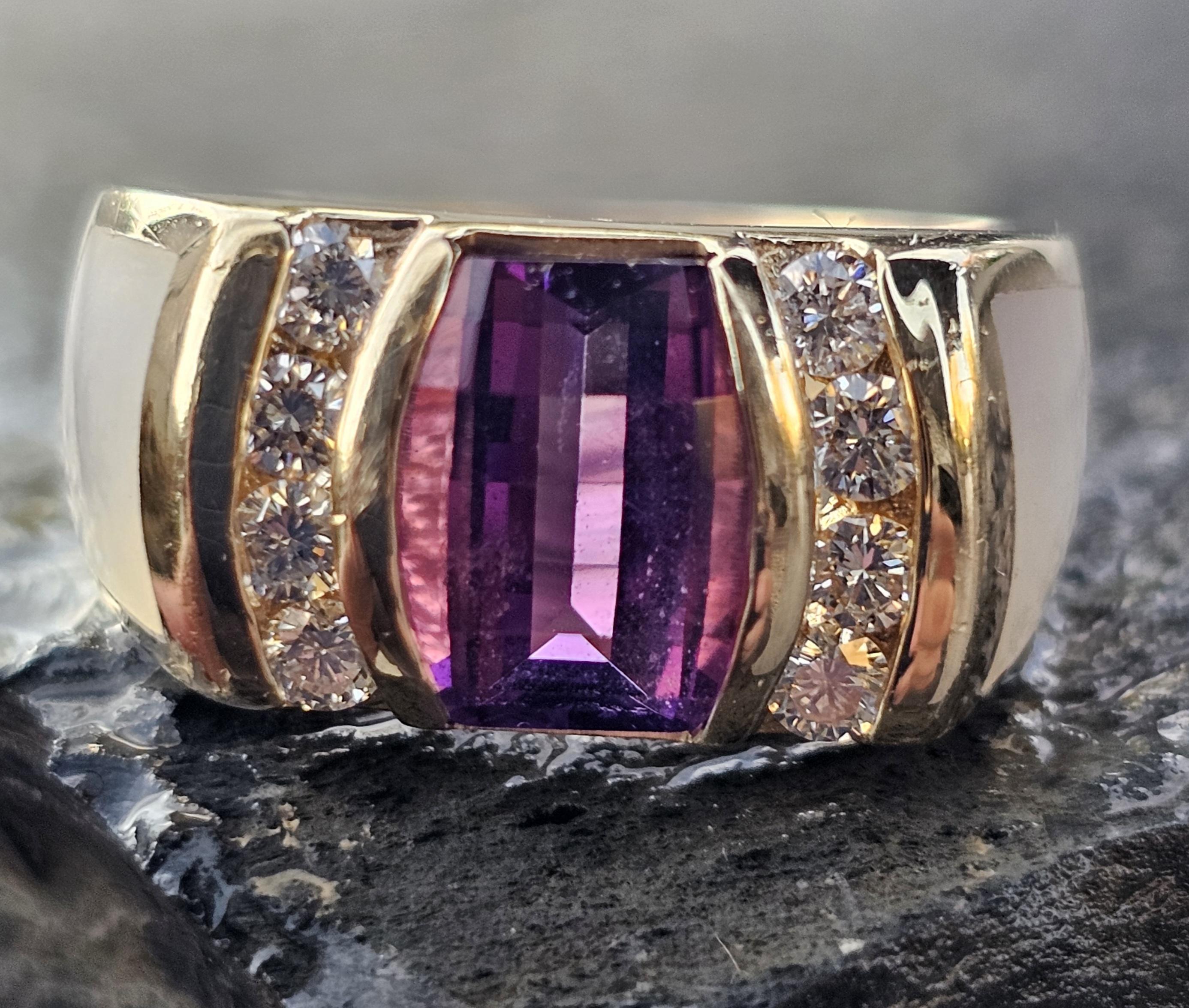 Kabana Anillo Amatista Madre Perla Incrustación Anillo Diamante 14k Oro Amarillo 10g sz 6.75 en venta 6