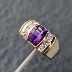 Kabana Anillo Amatista Madre Perla Incrustación Anillo Diamante 14k Oro Amarillo 10g sz 6.75