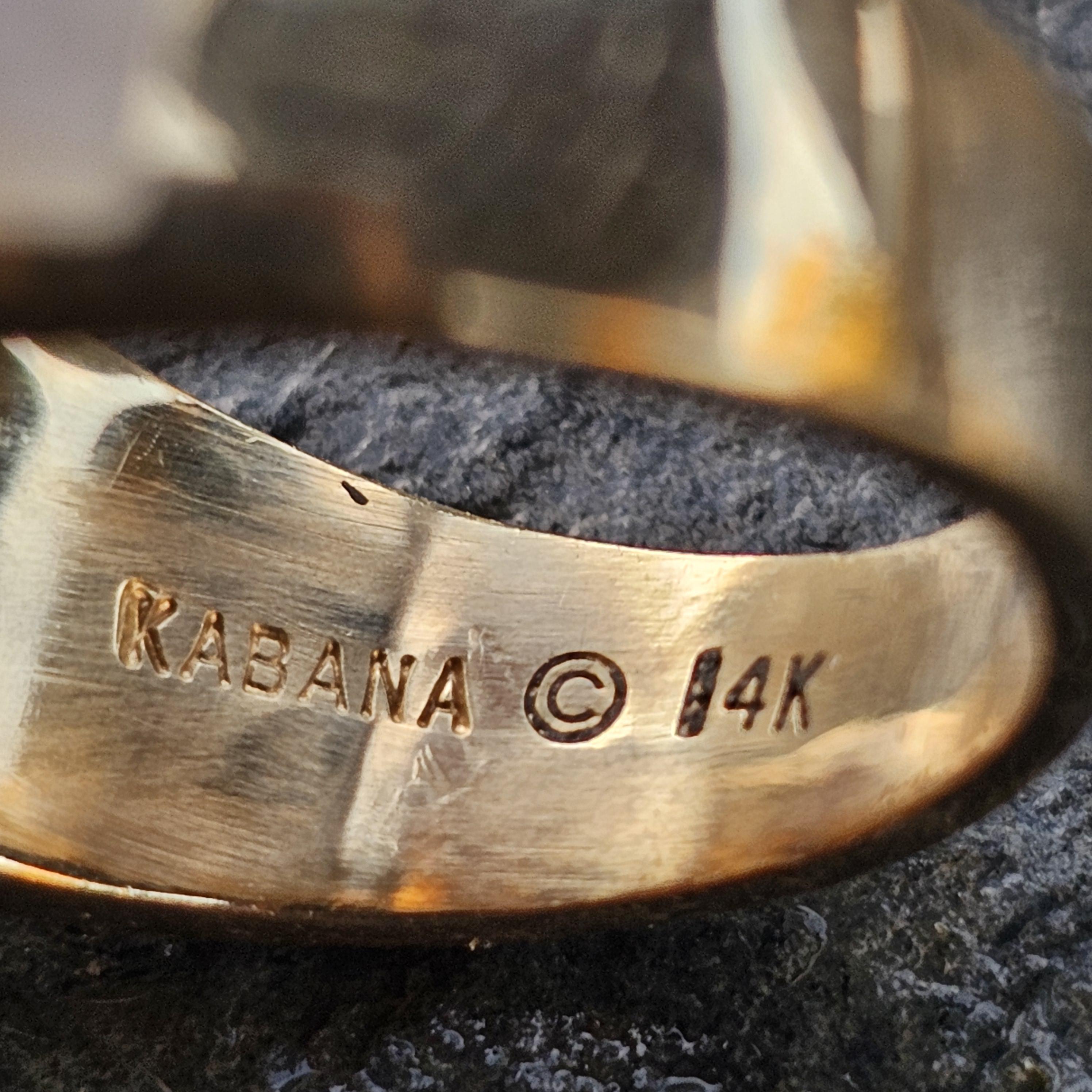 De las mujeres Kabana Anillo Amatista Madre Perla Incrustación Anillo Diamante 14k Oro Amarillo 10g sz 6.75 en venta