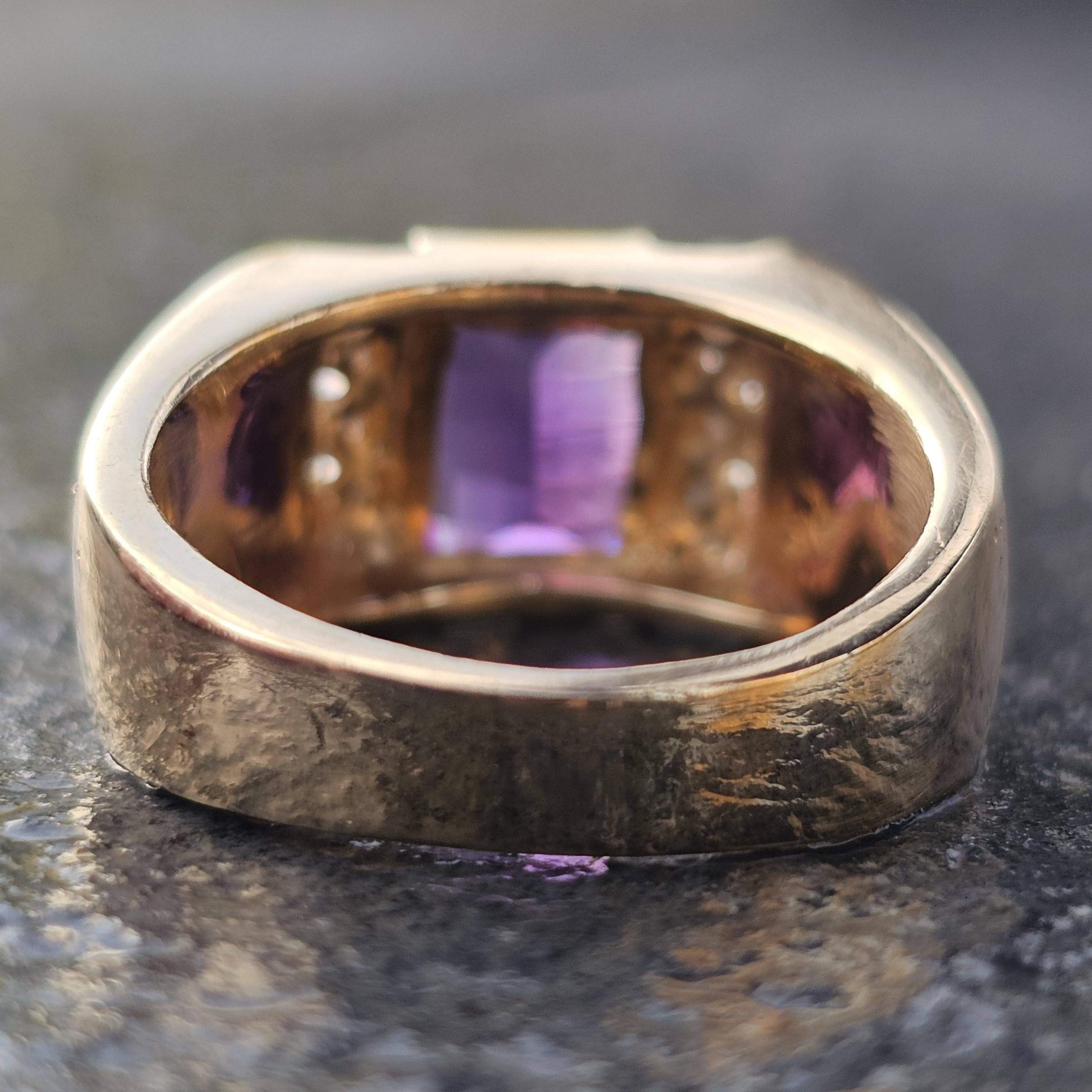 Kabana Anillo Amatista Madre Perla Incrustación Anillo Diamante 14k Oro Amarillo 10g sz 6.75 en venta 3