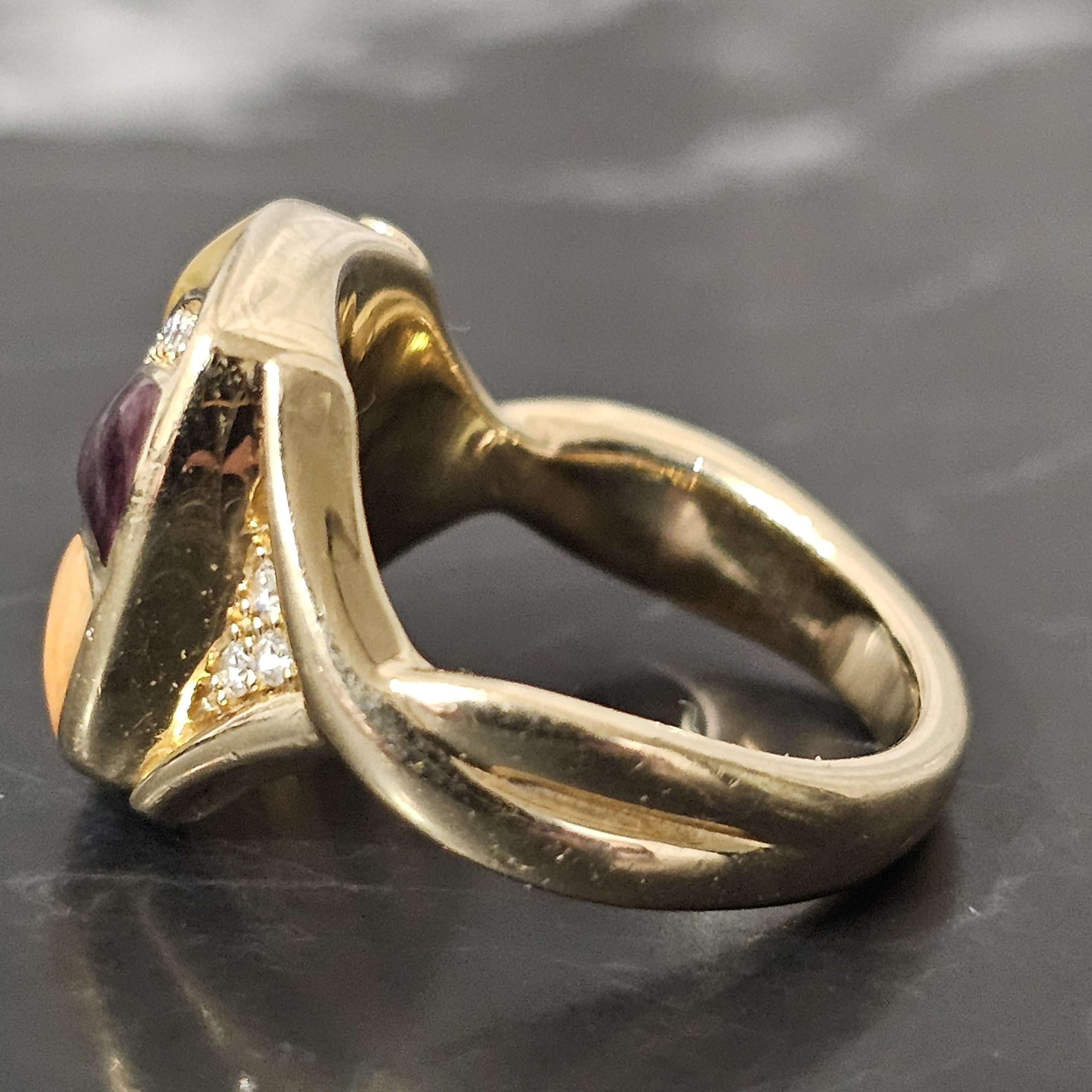 Anello Kabana Ostrica Spinosa Madreperla Diamante Oro Giallo 14k Misura 7 2