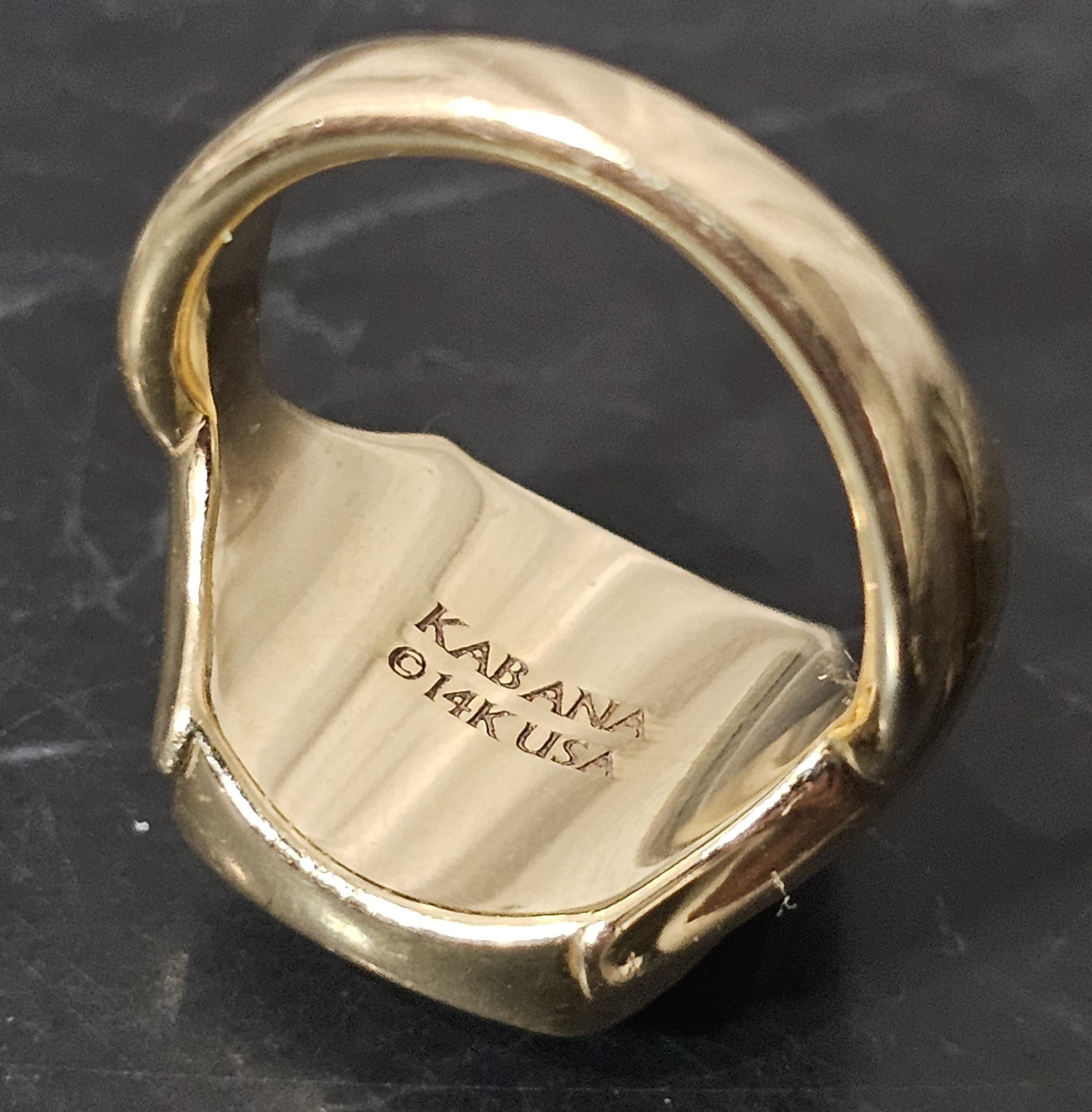 Anello Kabana Ostrica Spinosa Madreperla Diamante Oro Giallo 14k Misura 7 3