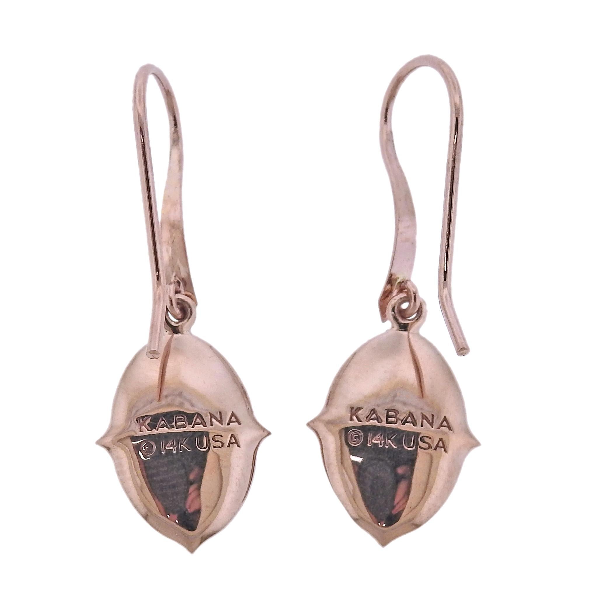 Round Cut Kabana Rose Gold Diamond Mother of Pearl Earrings