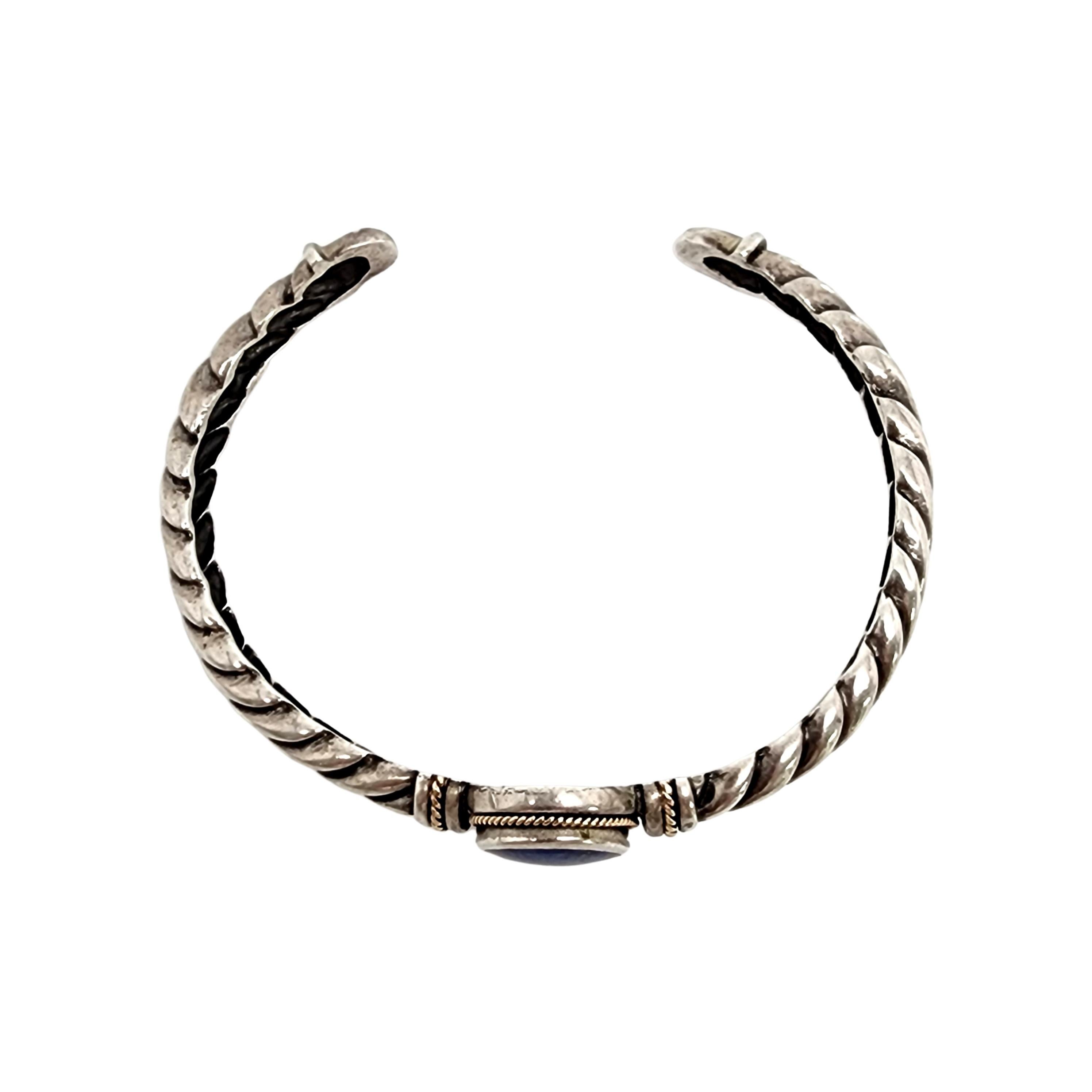 Women's Kabana Sterling Silver 14K Lapis Lazuli Twist Cuff Bracelet #14463 For Sale