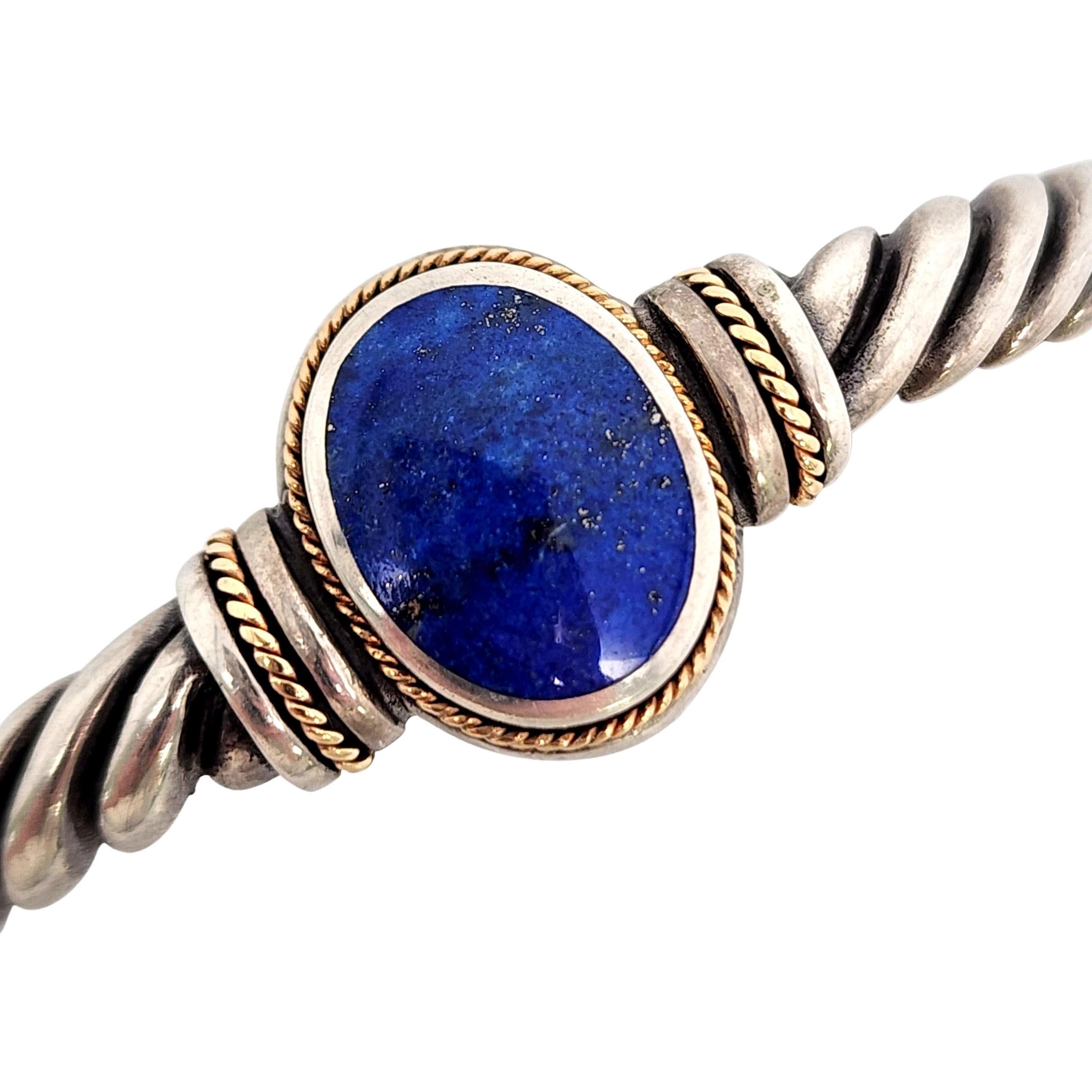 Kabana Sterling Silver 14K Lapis Lazuli Twist Cuff Bracelet #14463 For Sale 1
