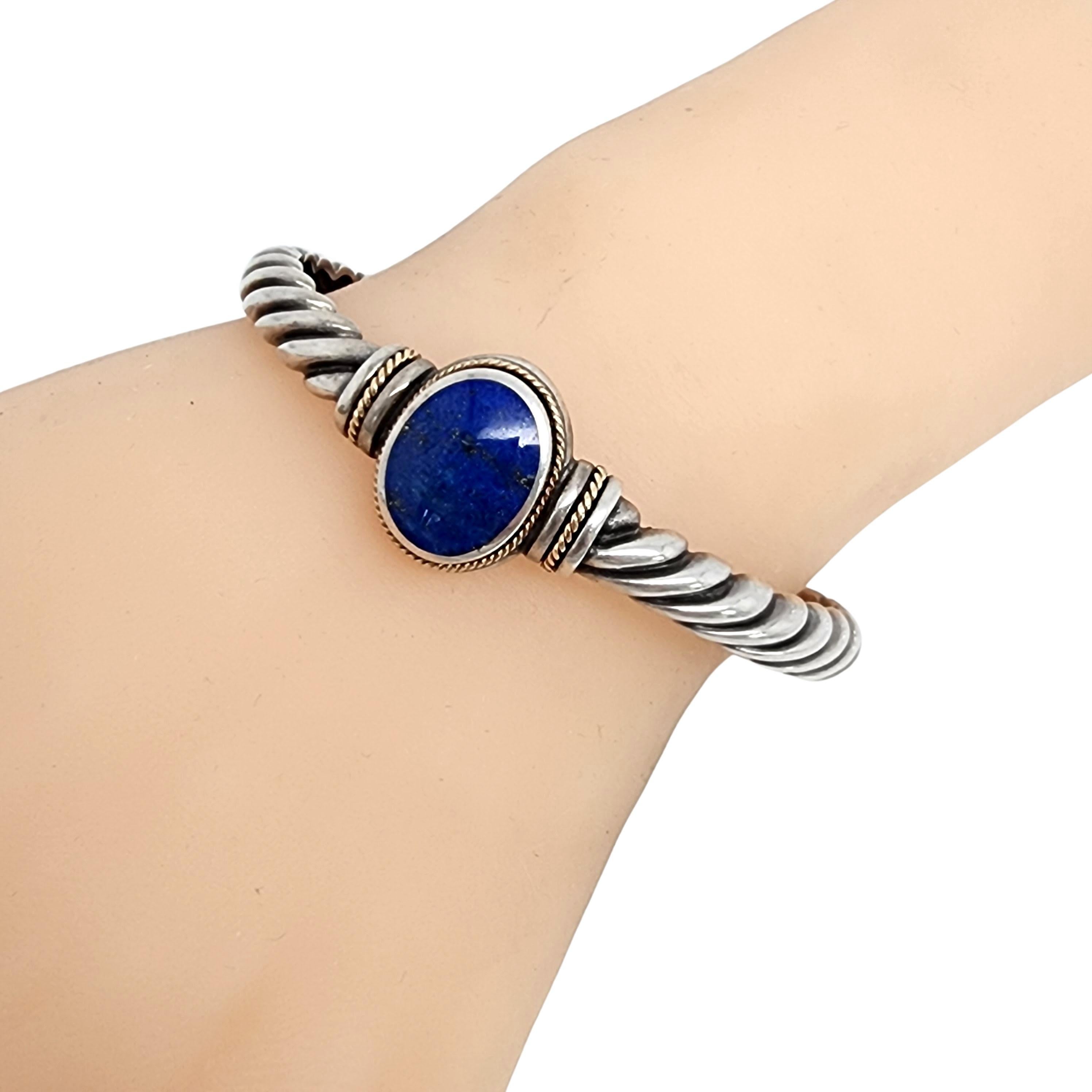 Kabana Sterling Silver 14K Lapis Lazuli Twist Cuff Bracelet #14463 For Sale 3