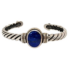 Kabana Sterling Silver 14K Lapis Lazuli Twist Cuff Bracelet #14463