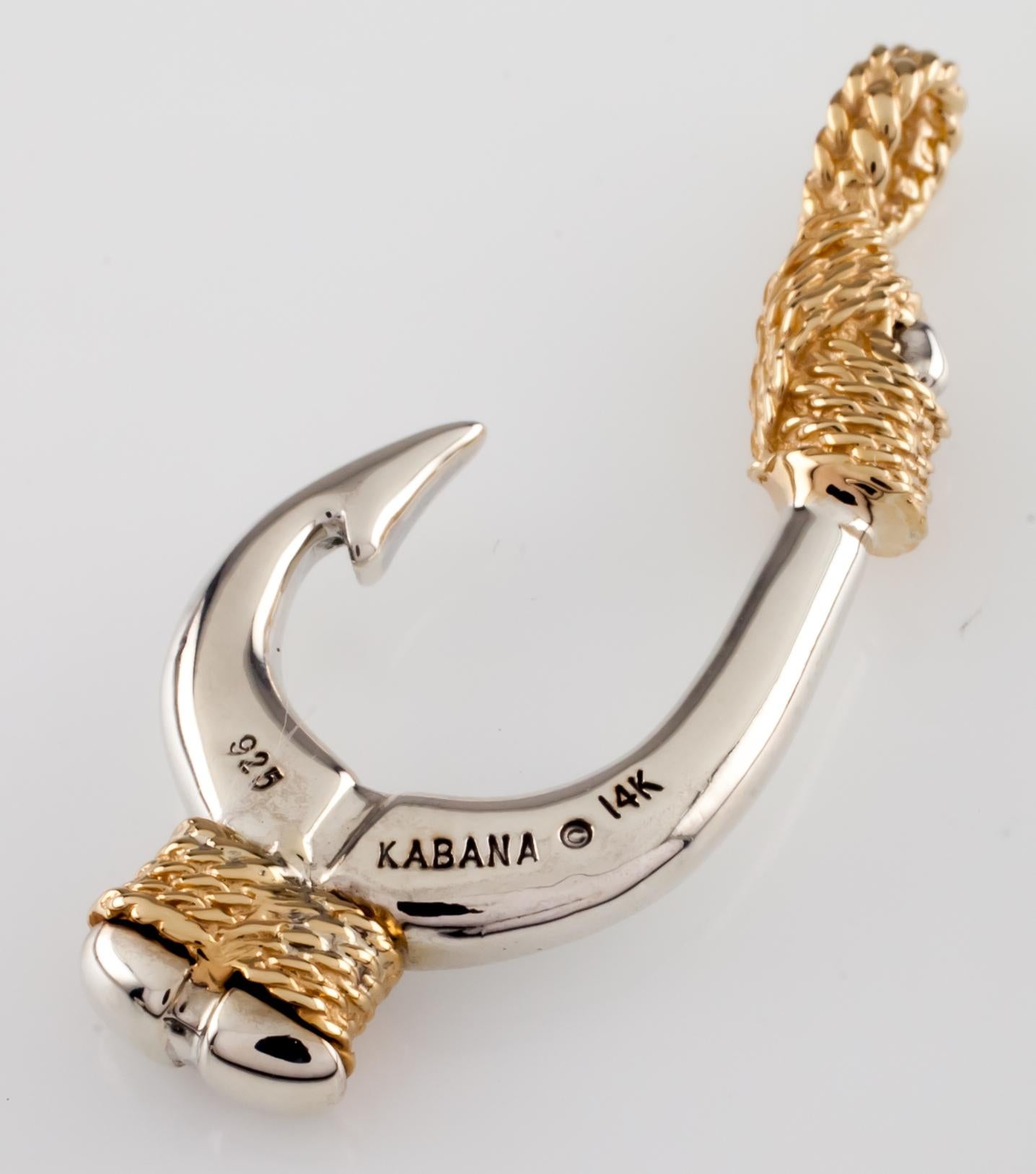 Modern Kabana Sterling Silver and 14k Yellow Gold Fishhook Pendant Gorgeous For Sale