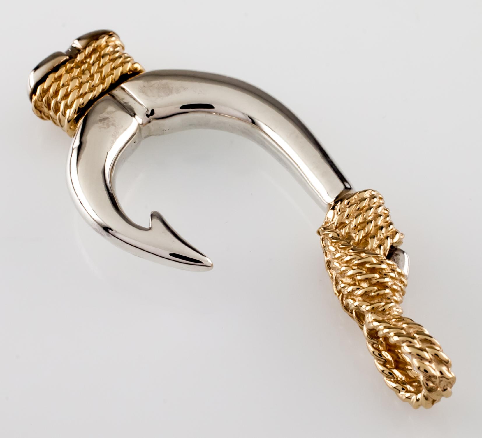 Kabana Sterling Silver and 14k Yellow Gold Fishhook Pendant Gorgeous In Good Condition For Sale In Sherman Oaks, CA