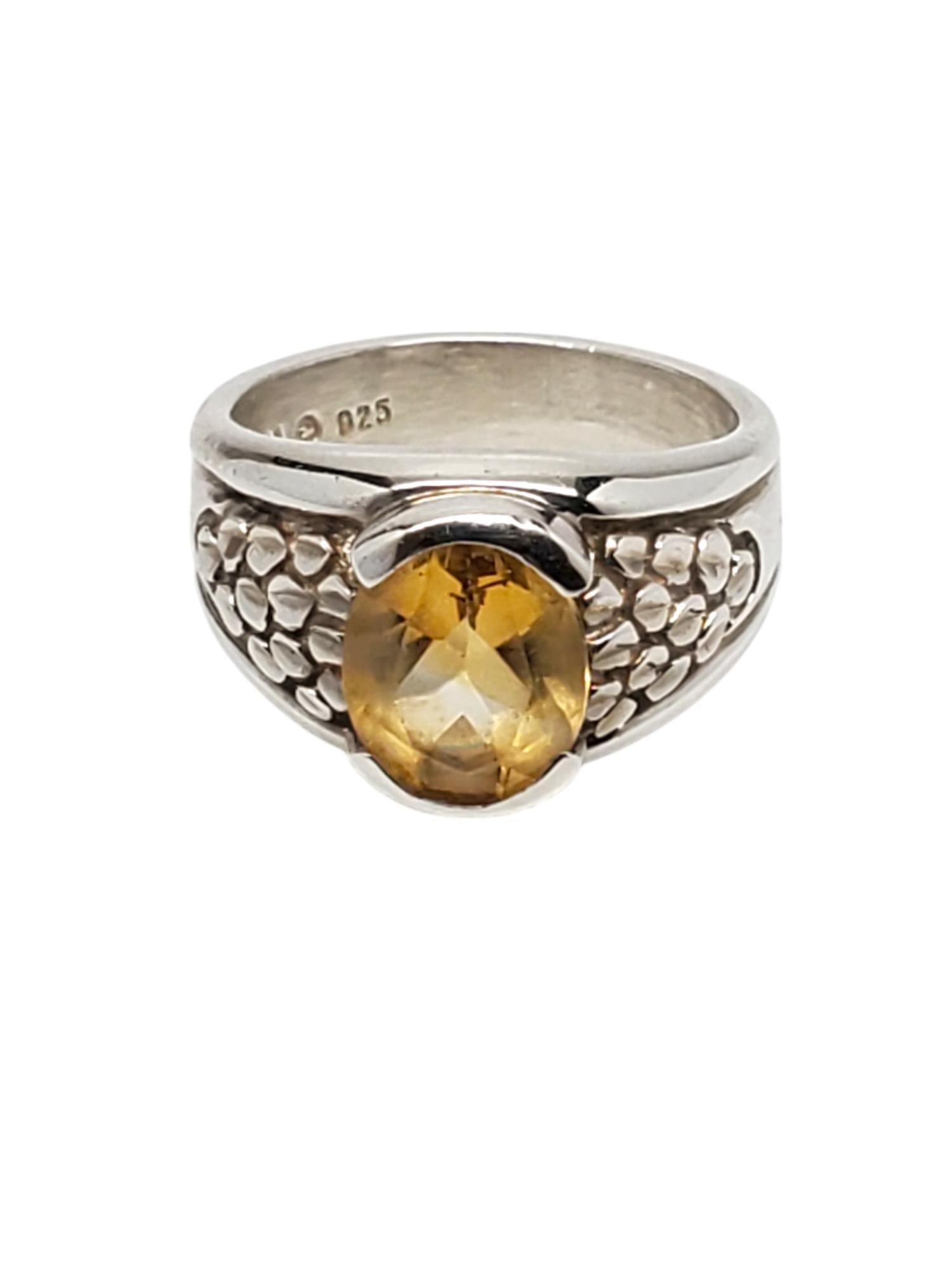 Kabana Sterling Silver Oval Citrine & CZ Ring Size 6.75 #20882