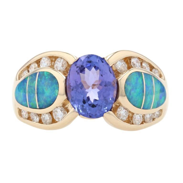 Kabana Tanzanite, Opal Inlay, & Diamond Ring Yellow Gold, 14k Oval 1.94ctw