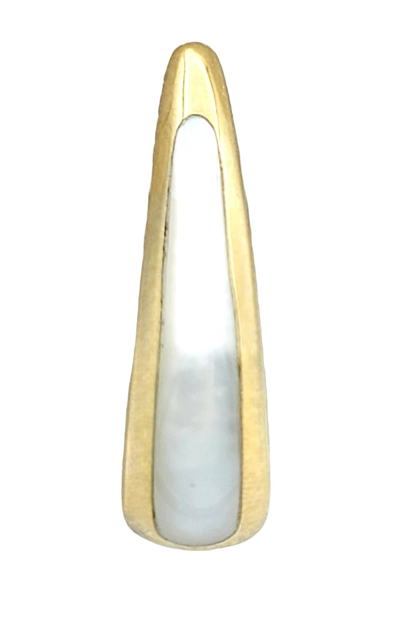 Women's or Men's Kabana Teardrop Shaped Mother of Pearl Slide Enhancer Pendant in 14K Yellow Gold For Sale