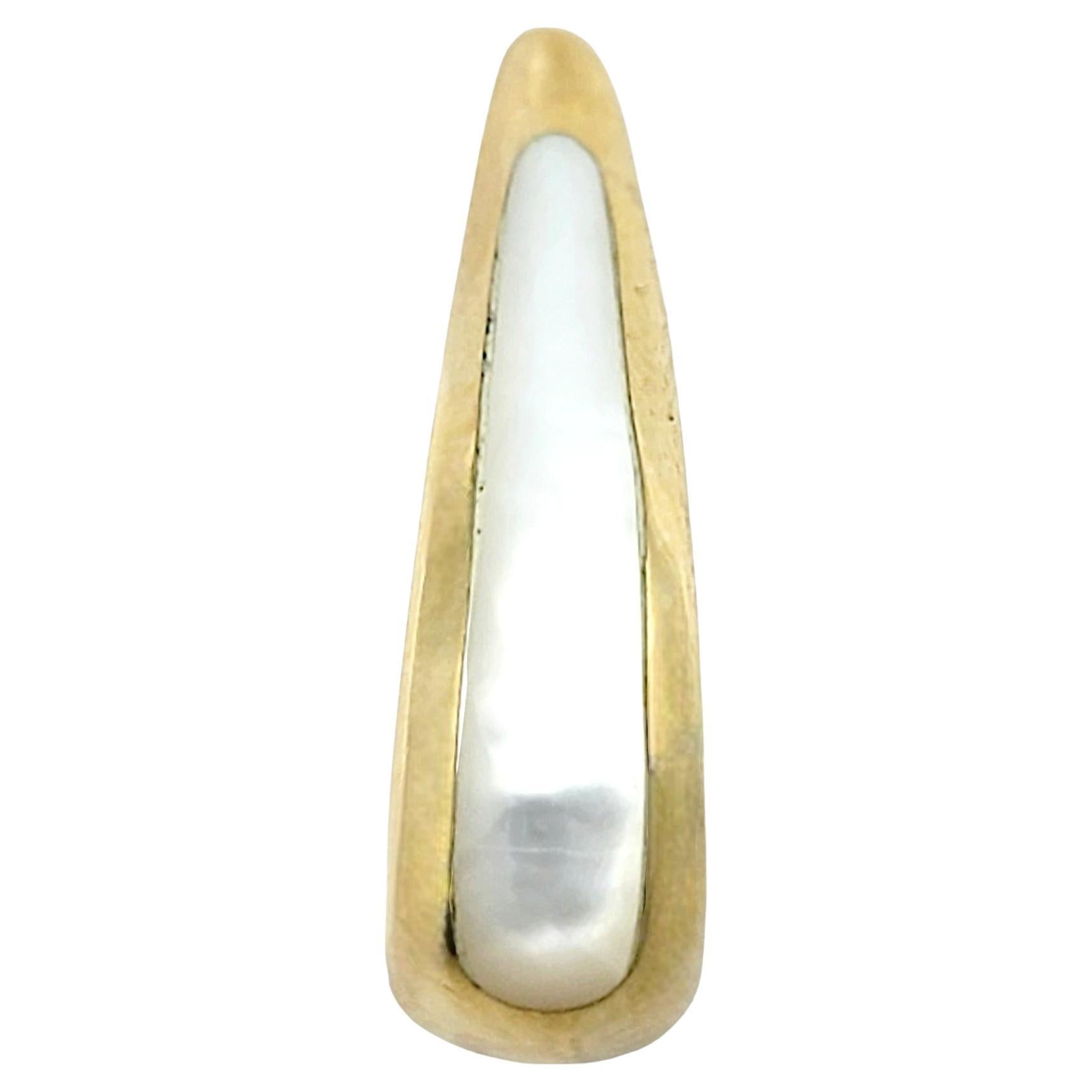 Kabana Teardrop Shaped Mother of Pearl Slide Enhancer Pendant in 14K Yellow Gold For Sale