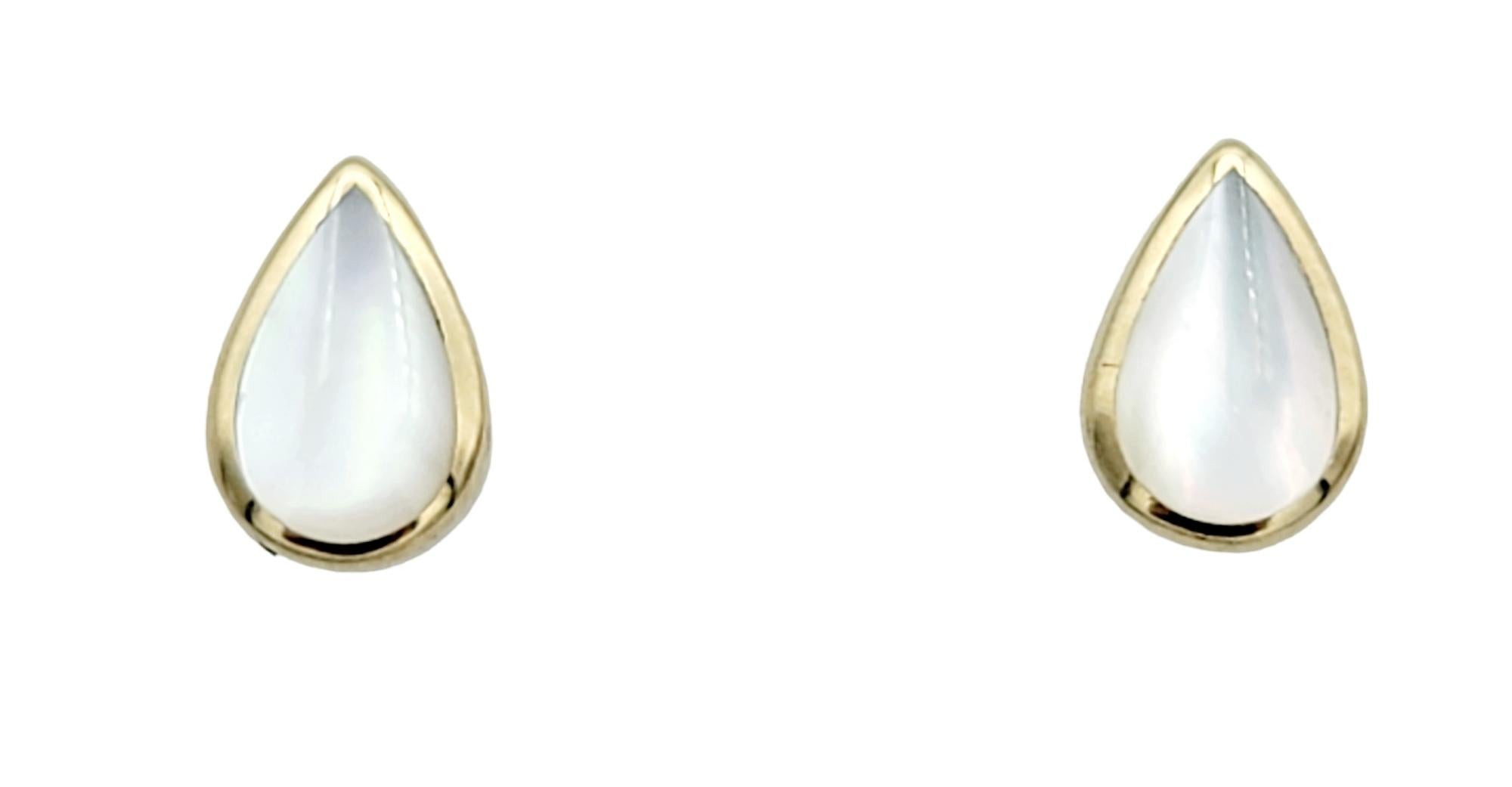 Tumbled Kabana Teardrop Shaped Mother of Pearl Stud Earrings in 14 Karat Yellow Gold