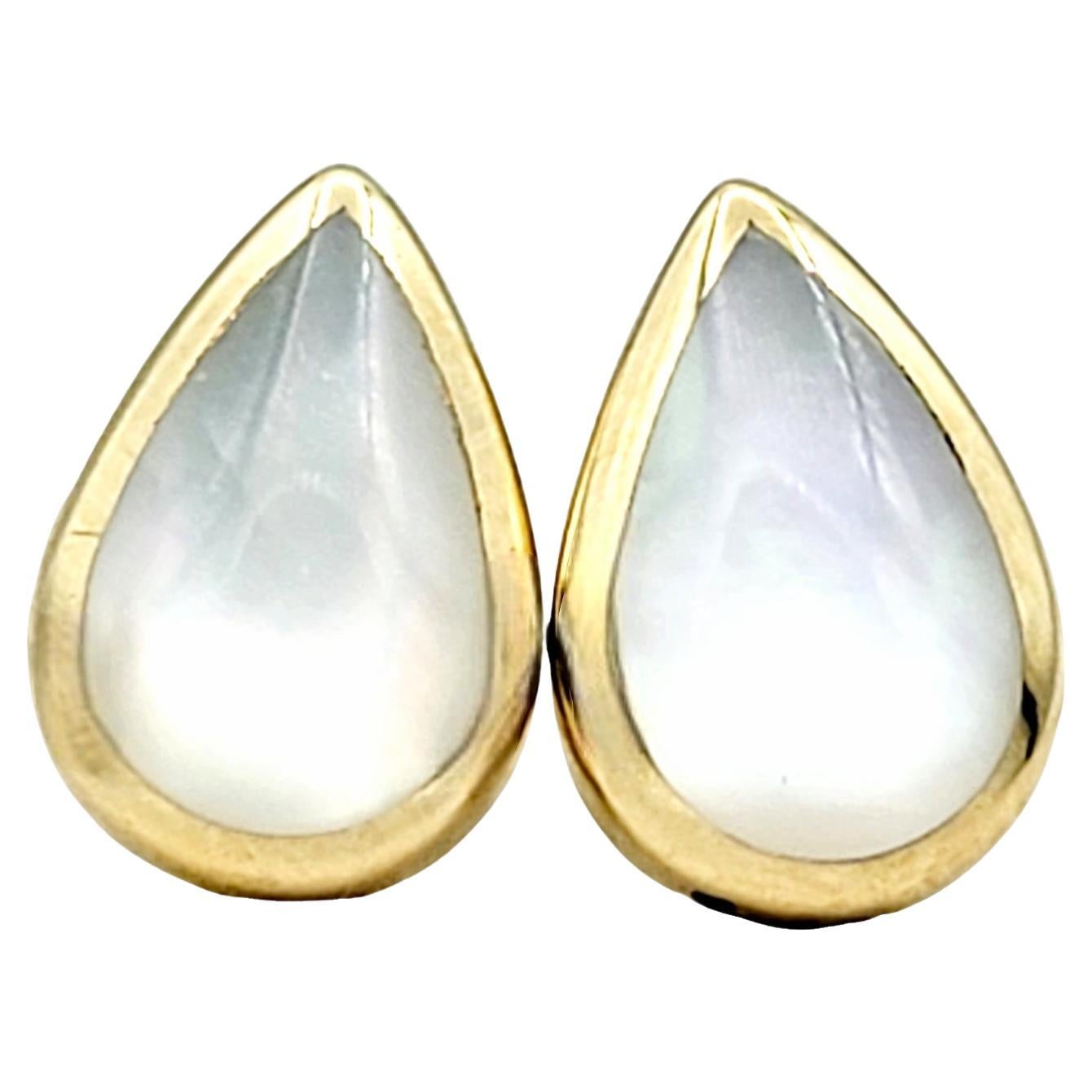 Kabana Teardrop Shaped Mother of Pearl Stud Earrings in 14 Karat Yellow Gold