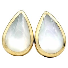 Kabana Teardrop Shaped Mother of Pearl Stud Earrings in 14 Karat Yellow Gold