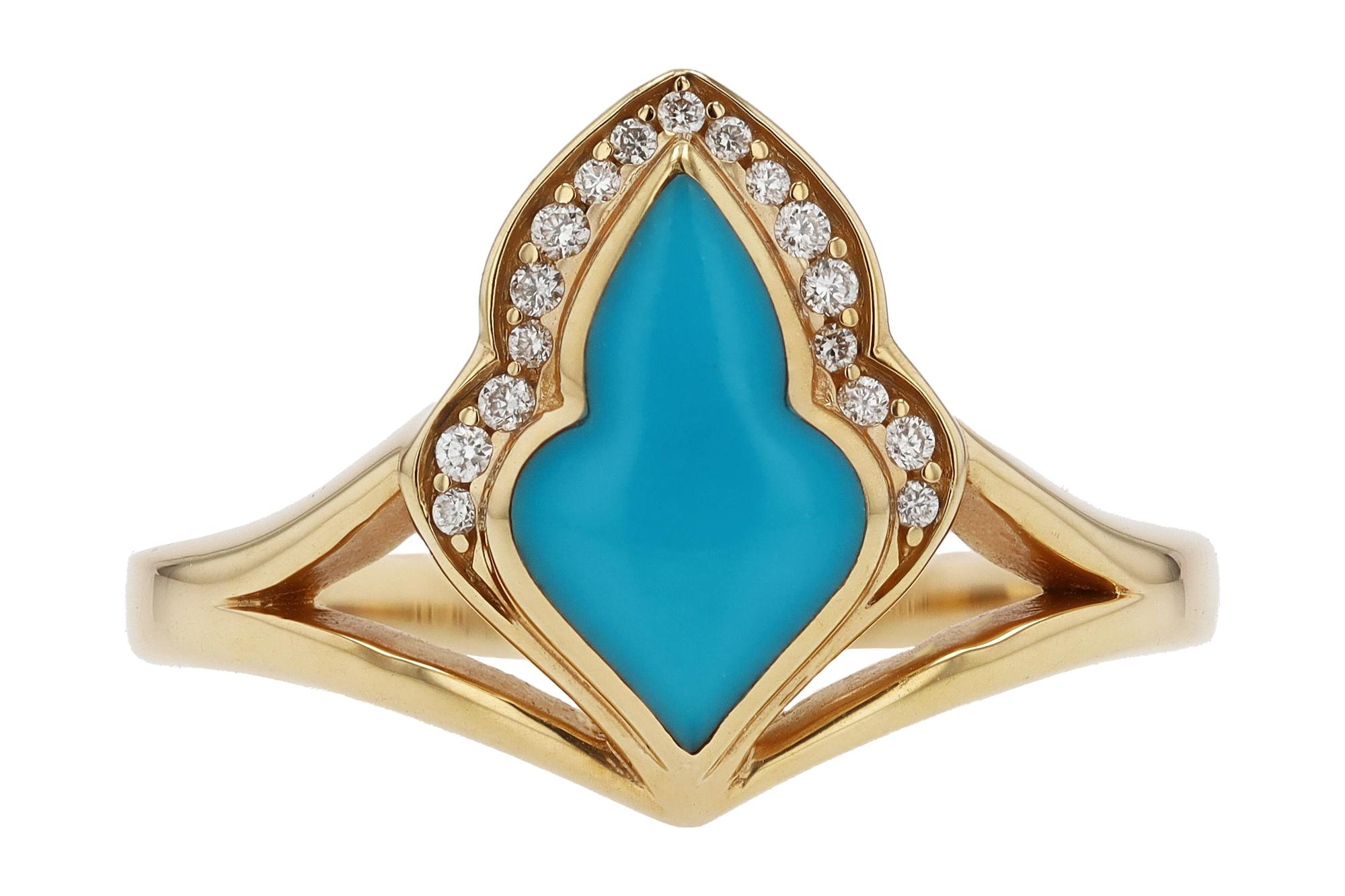 Kabana Turquoise and Diamond 14k Gold Ladies Ring For Sale