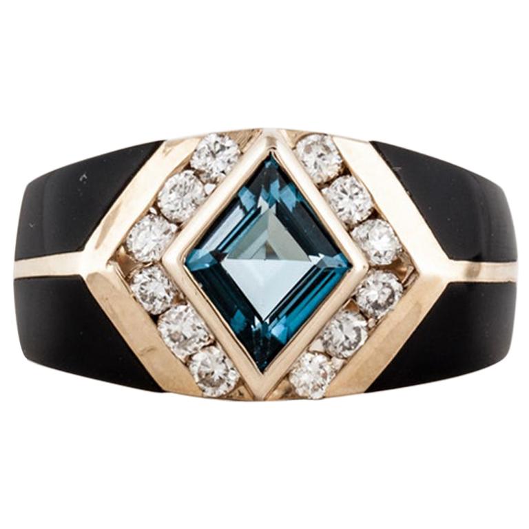 Kabana 14K Gold Blue Topaz Onyx and Diamond Ring