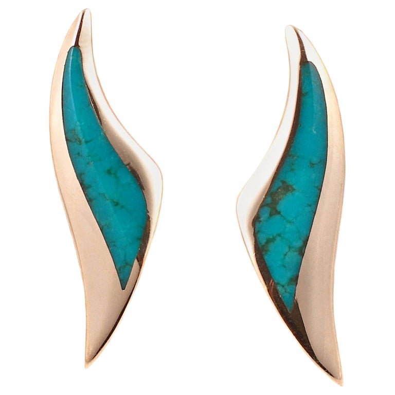 Kabana Yellow Gold Turquoise Earrings For Sale at 1stdibs