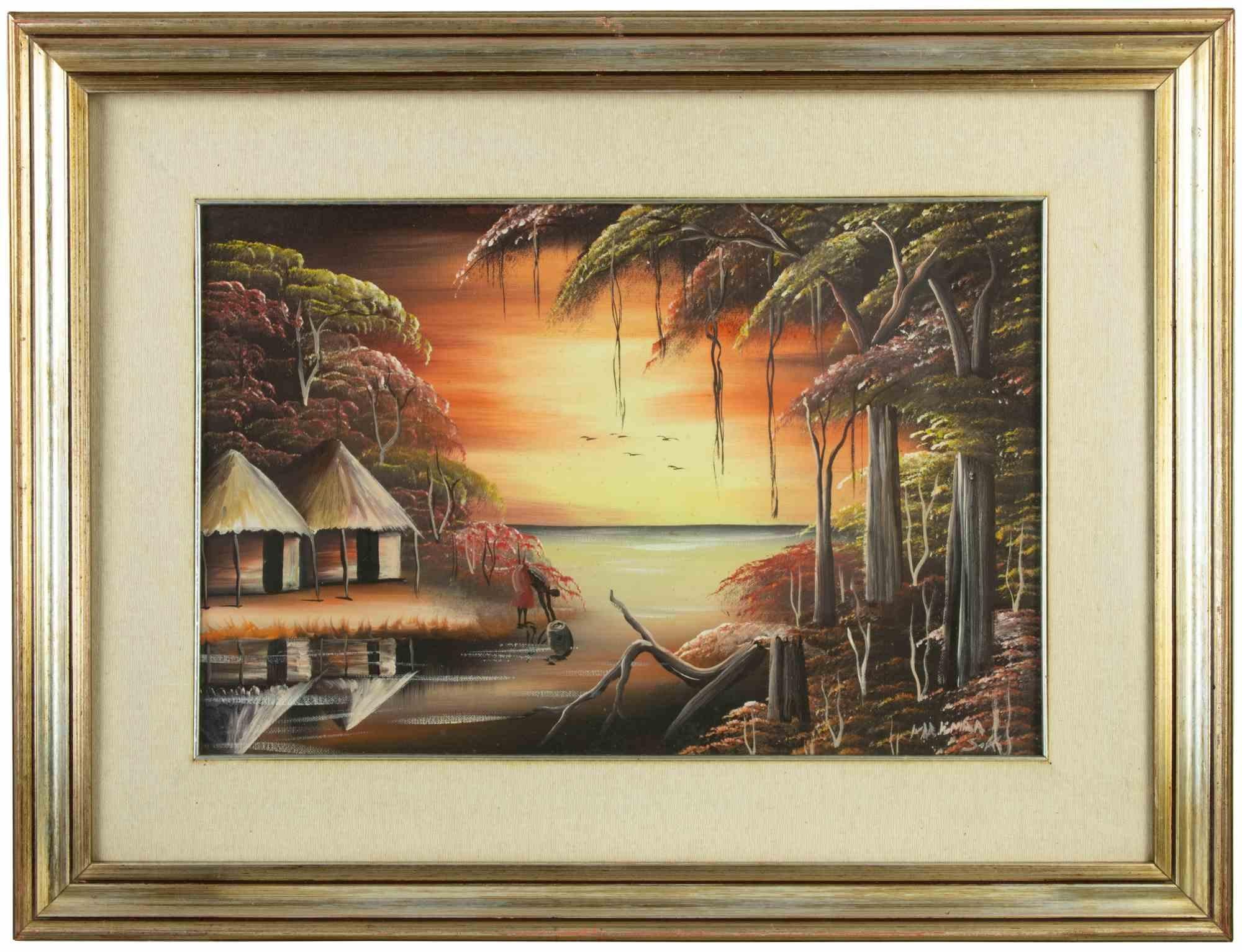 Paesaggio esotico - Quadro di  Kabemba Situna WA - Anni '70