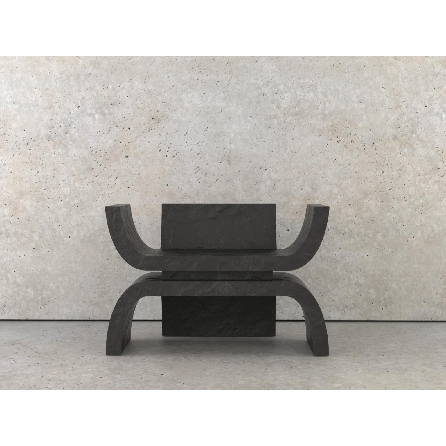 Kabuto Throne by Michel Amar
Dimensions: D 52 x W 105 x H 70 cm. 
Materials: Black bronze.

At the head of his own agency, Michel Amar has distinguished himself for more than thirty years in projects as eclectic as they are ambitious. This rich