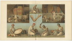 Kabyle Interior & Craft Scenes Algeria, Racinet Afrique Chromolithograph, 1888