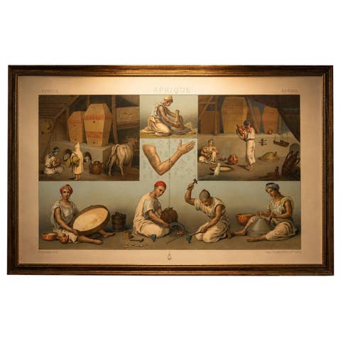Kabyle Interior & Craft Scenes Algeria, Racinet Afrique Chromolithograph, 1888