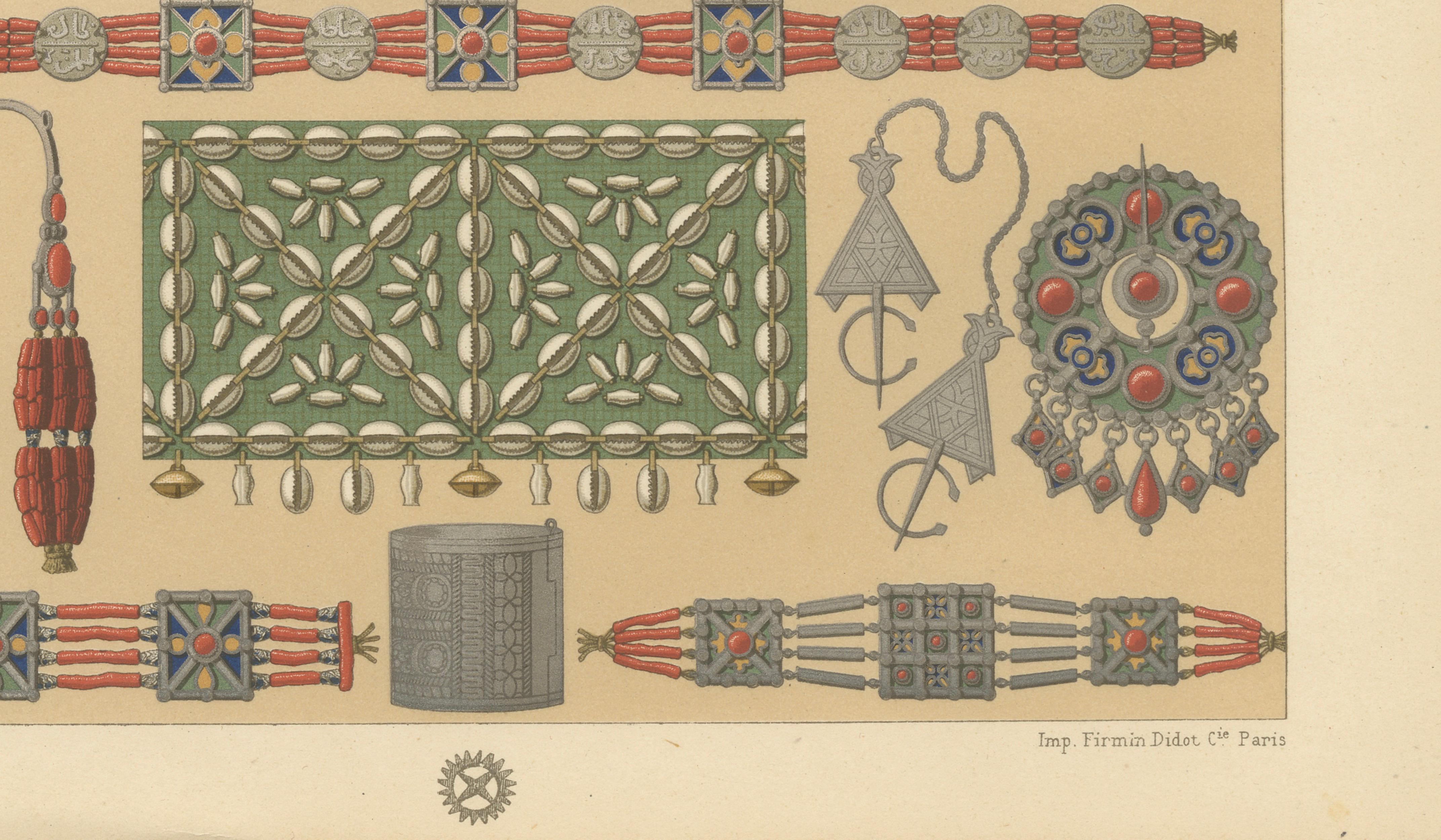 Kabyle Jewelry from Algeria, Racinet Afrique Chromolithograph, 1888