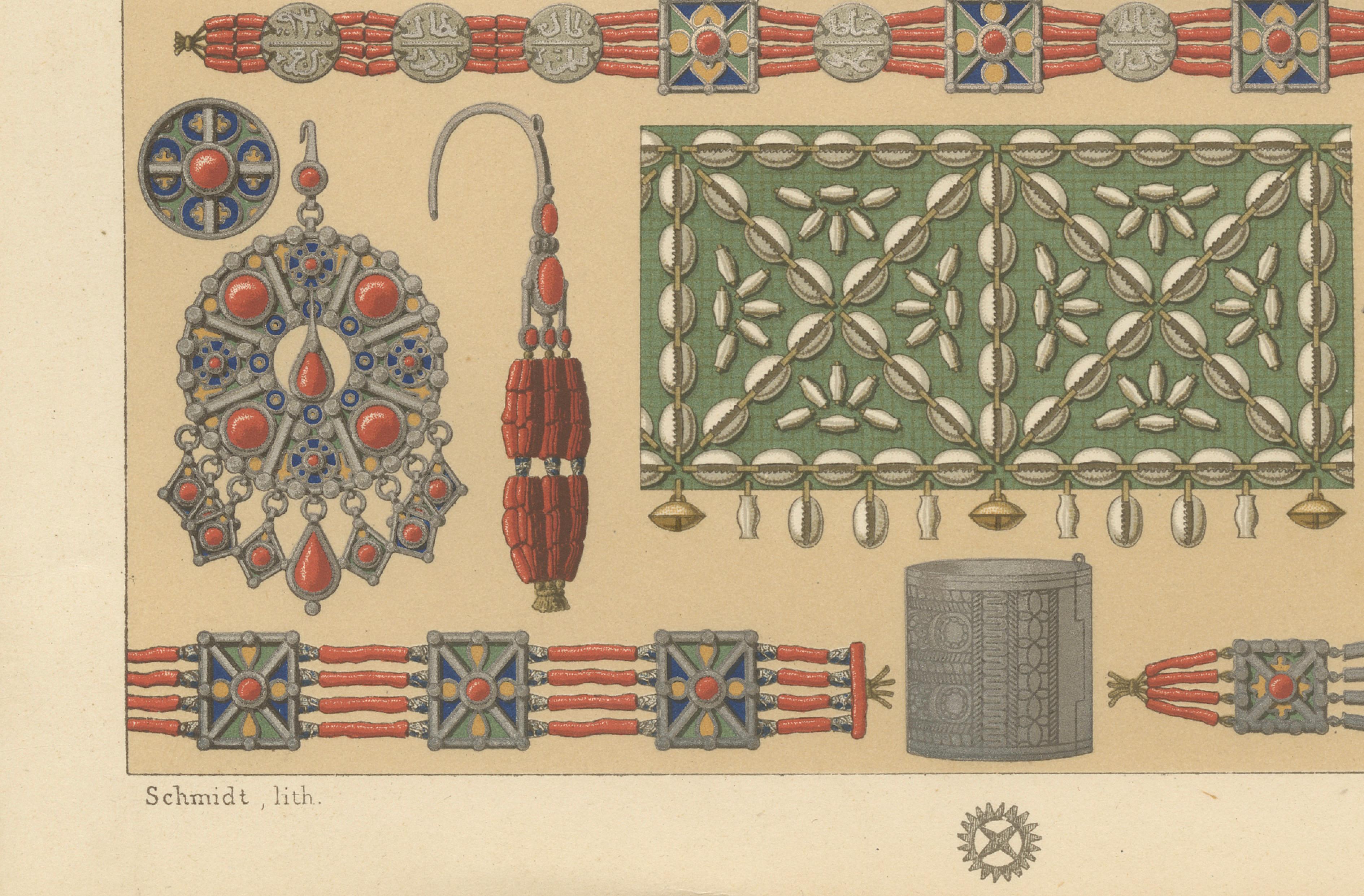 Kabyle Jewelry from Algeria, Racinet Afrique Chromolithograph, 1888