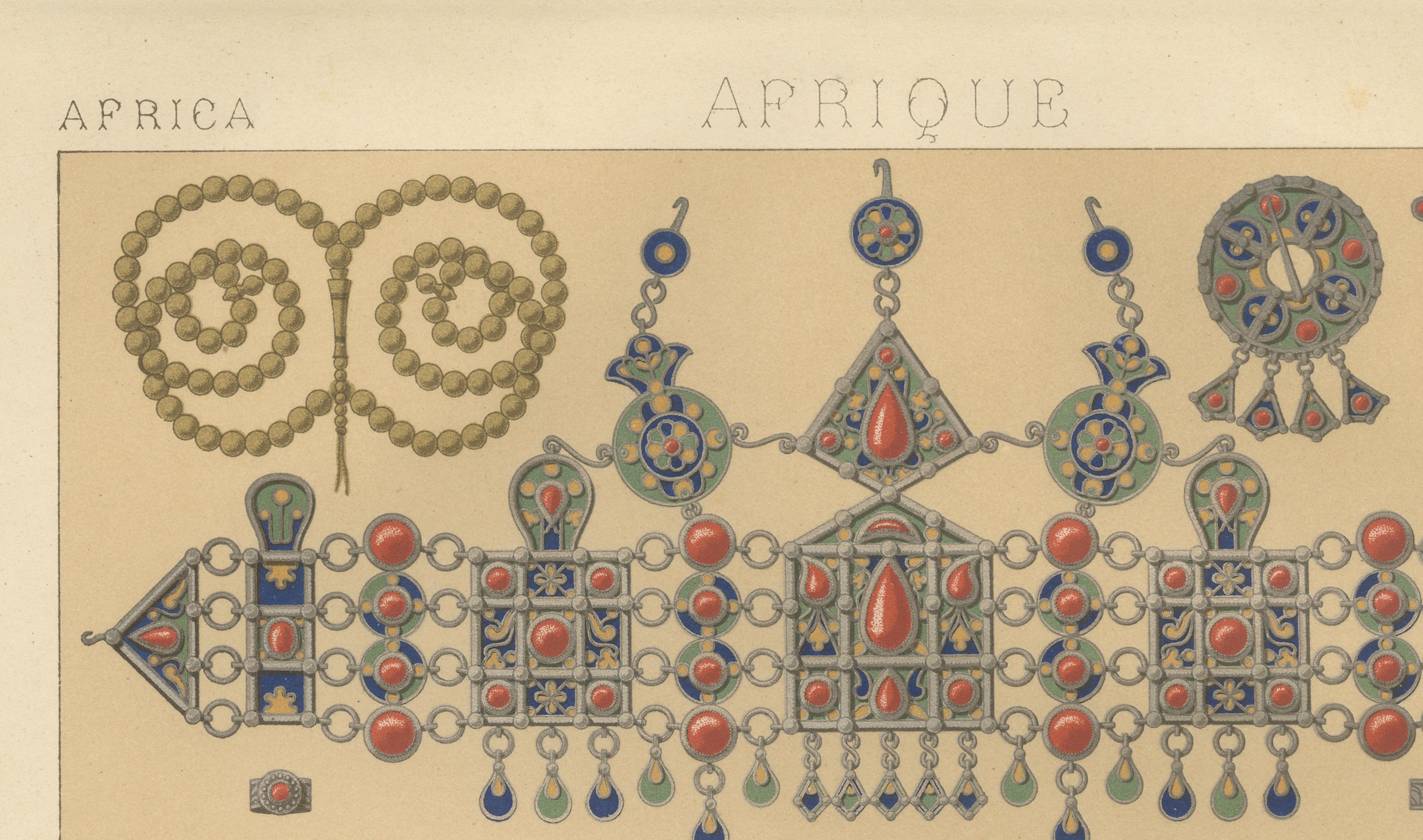Kabyle Jewelry from Algeria, Racinet Afrique Chromolithograph, 1888