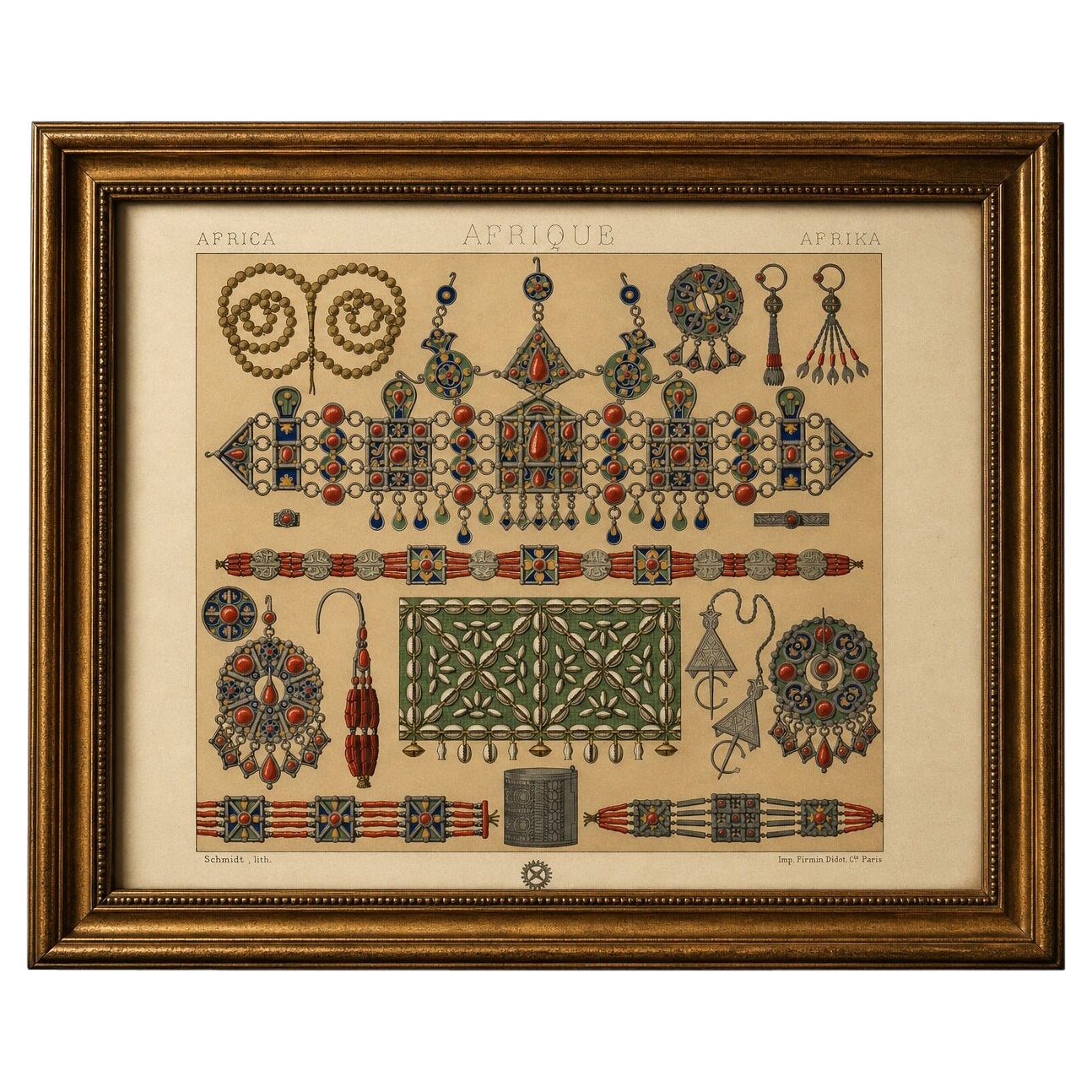 Kabyle Jewelry from Algeria, Racinet Afrique Chromolithograph, 1888