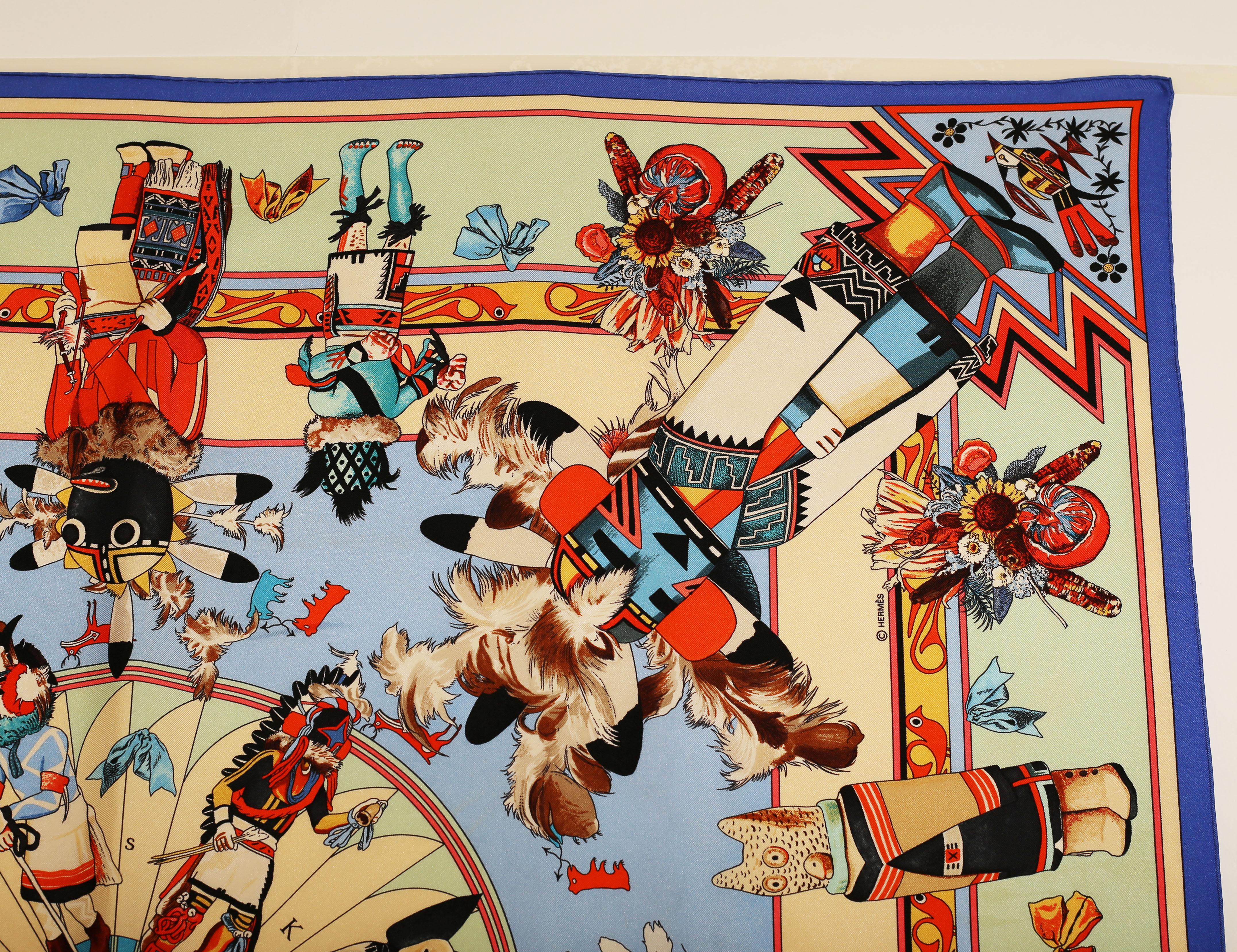   Kachinas Foulard Hermès carré de Kermit Oliver 1992 Unisexe 